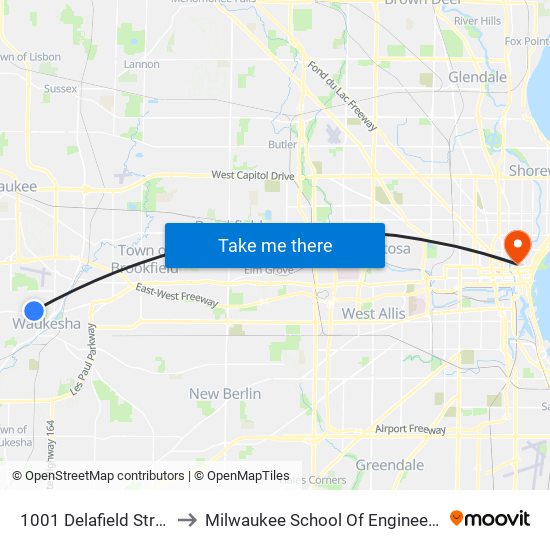 1001 Delafield Street to Milwaukee School Of Engineering map