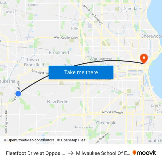 Fleetfoot Drive at Opposite Kwik Trip to Milwaukee School Of Engineering map