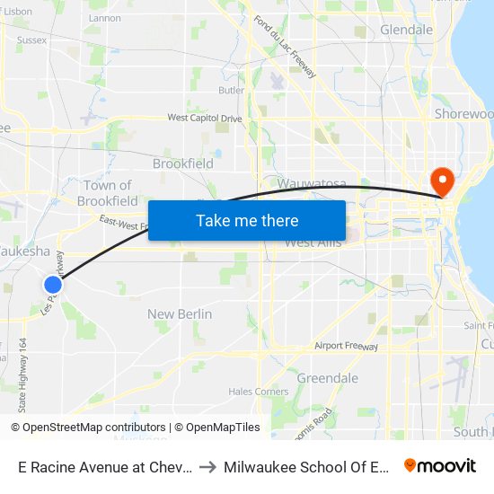 E Racine Avenue at Cheviot Chase to Milwaukee School Of Engineering map
