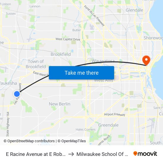 E Racine Avenue at E Roberta Avenue to Milwaukee School Of Engineering map