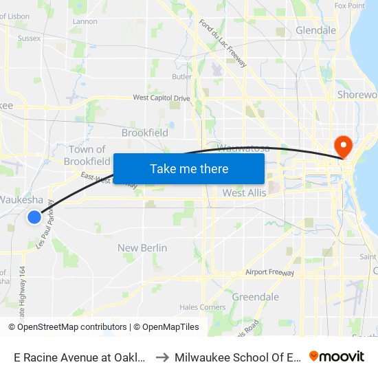 E Racine Avenue at Oakland Avenue to Milwaukee School Of Engineering map