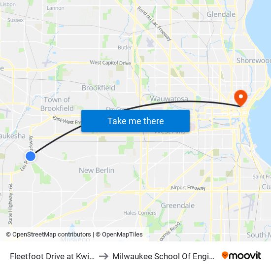 Fleetfoot Drive at Kwik Trip to Milwaukee School Of Engineering map