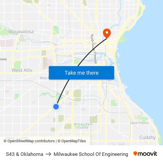 S43 & Oklahoma to Milwaukee School Of Engineering map