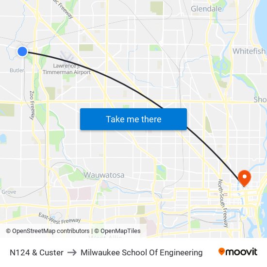 N124 & Custer to Milwaukee School Of Engineering map