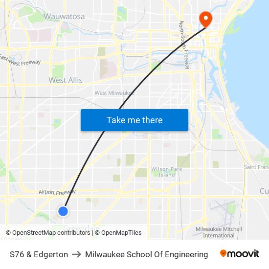 S76 & Edgerton to Milwaukee School Of Engineering map