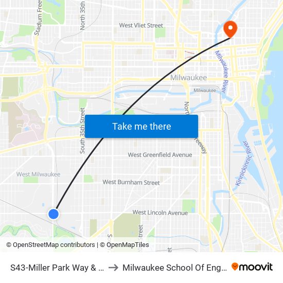 S43-Miller Park Way & Lincoln to Milwaukee School Of Engineering map