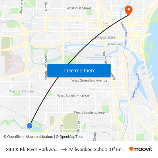 S43 & Kk River Parkway (West) to Milwaukee School Of Engineering map