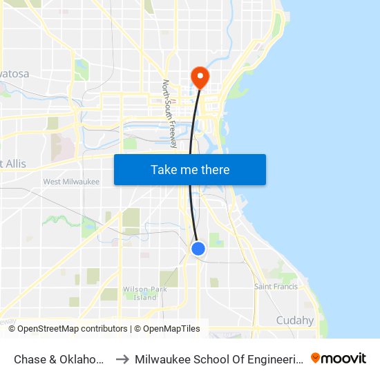 Chase & Oklahoma to Milwaukee School Of Engineering map