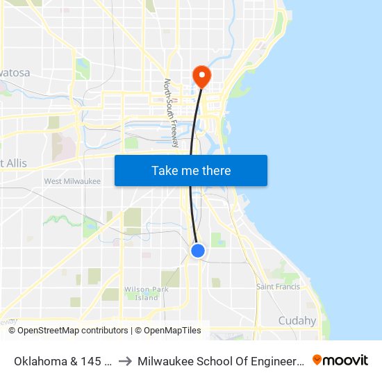 Oklahoma & 145 W. to Milwaukee School Of Engineering map
