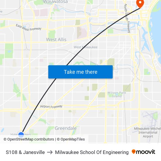 S108 & Janesville to Milwaukee School Of Engineering map