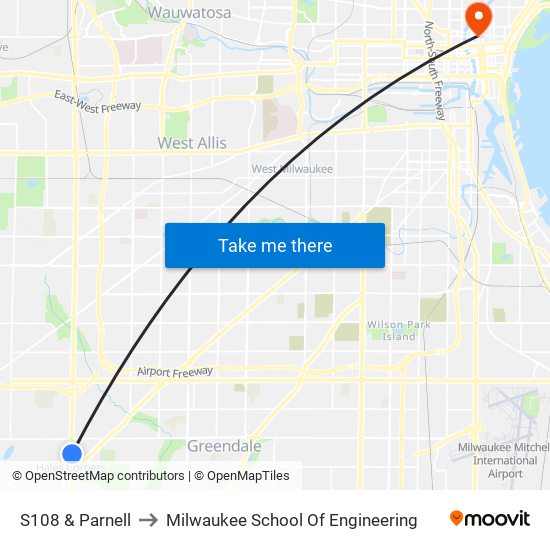 S108 & Parnell to Milwaukee School Of Engineering map
