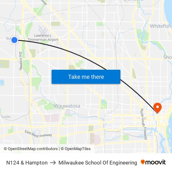 N124 & Hampton to Milwaukee School Of Engineering map