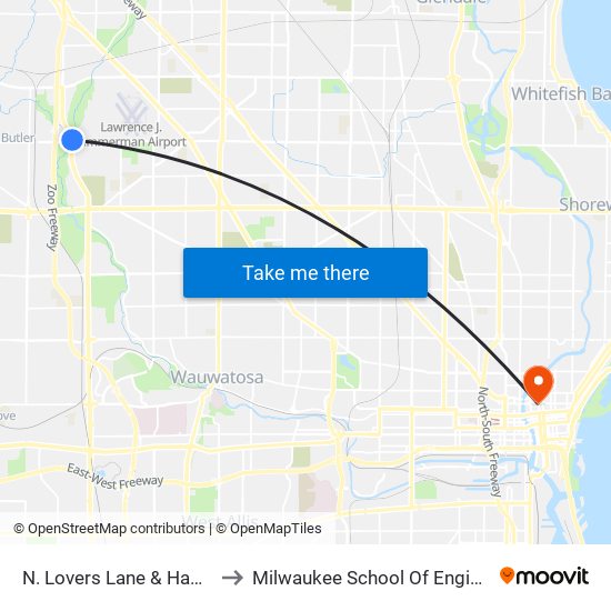 N. Lovers Lane & Hampton to Milwaukee School Of Engineering map