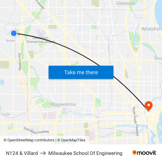 N124 & Villard to Milwaukee School Of Engineering map