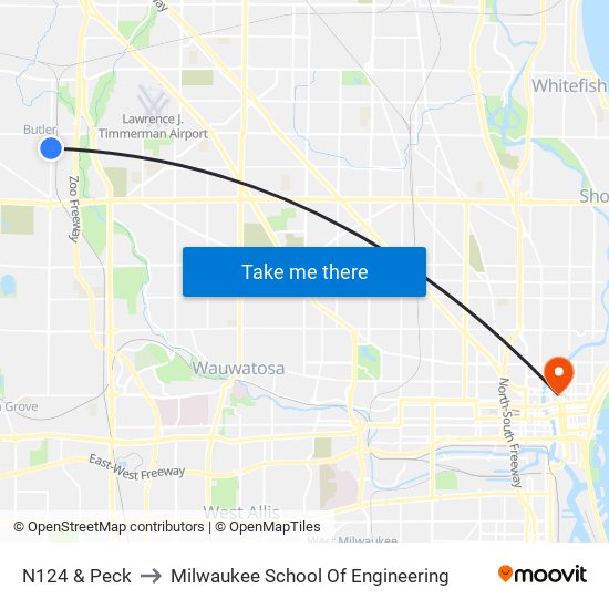 N124 & Peck to Milwaukee School Of Engineering map