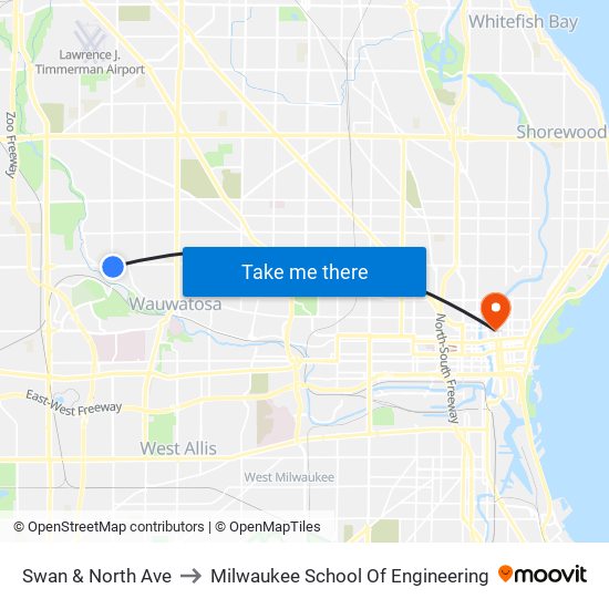 Swan & North Ave to Milwaukee School Of Engineering map