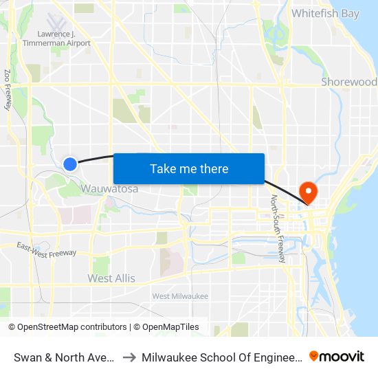 Swan & North Avenue to Milwaukee School Of Engineering map