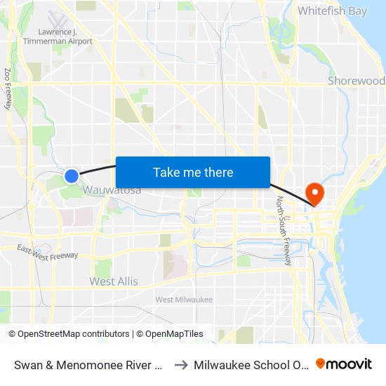 Swan & Menomonee River Parkway (Farside) to Milwaukee School Of Engineering map