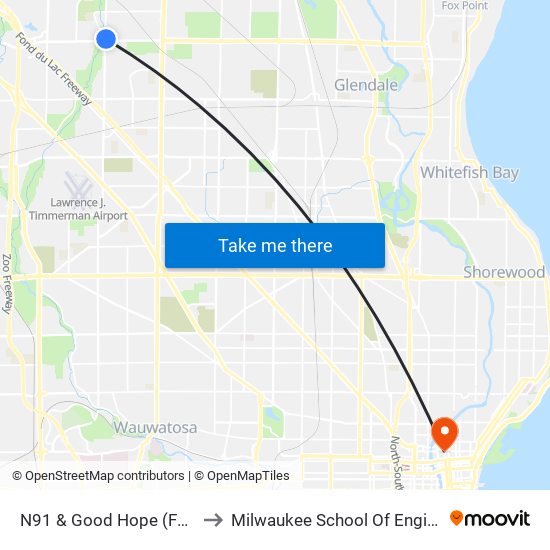N91 & Good Hope (Farside) to Milwaukee School Of Engineering map