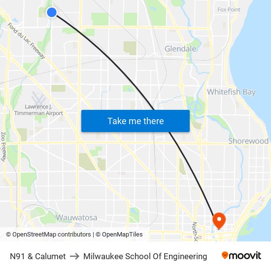 N91 & Calumet to Milwaukee School Of Engineering map