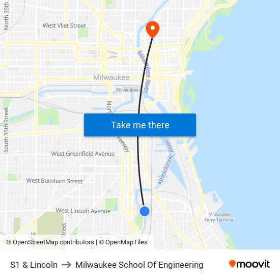 S1 & Lincoln to Milwaukee School Of Engineering map