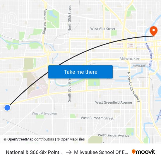 National & S66-Six Points Crossing to Milwaukee School Of Engineering map