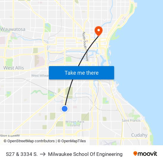 S27 & 3334 S. to Milwaukee School Of Engineering map