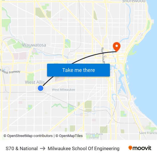 S70 & National to Milwaukee School Of Engineering map