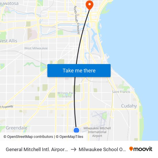 General Mitchell Intl. Airport Amtrak Station to Milwaukee School Of Engineering map