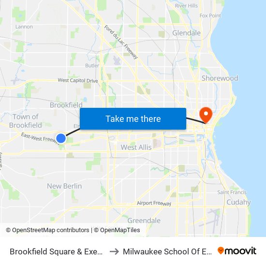 Brookfield Square & Executive Drive to Milwaukee School Of Engineering map