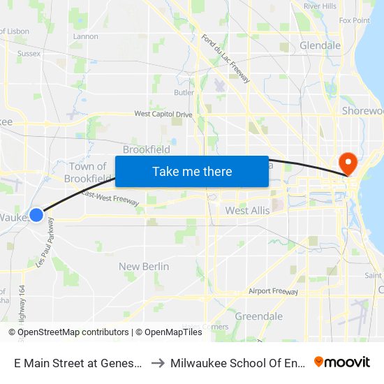 E Main Street at Genesee Street to Milwaukee School Of Engineering map