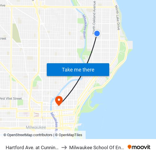 Hartford Ave. at Cunninham Hall to Milwaukee School Of Engineering map