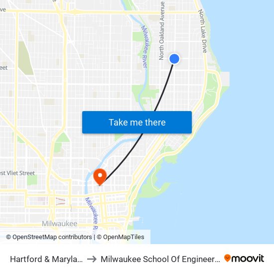 Hartford & Maryland to Milwaukee School Of Engineering map