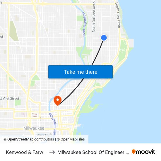 Kenwood & Farwell to Milwaukee School Of Engineering map