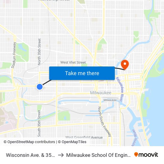 Wisconsin Ave. & 35th St. to Milwaukee School Of Engineering map