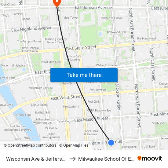 Wisconsin Ave & Jefferson/Jackson to Milwaukee School Of Engineering map