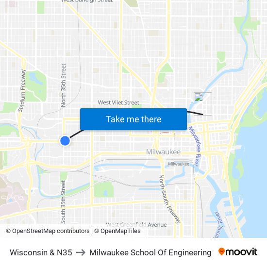 Wisconsin & N35 to Milwaukee School Of Engineering map