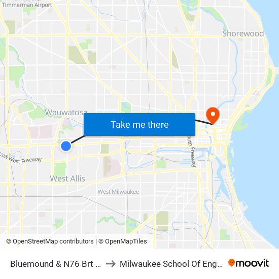 Bluemound & N76 Brt Station to Milwaukee School Of Engineering map