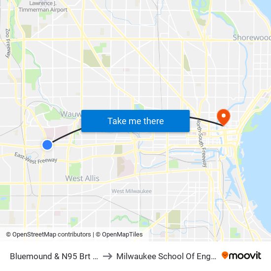 Bluemound & N95 Brt Station to Milwaukee School Of Engineering map