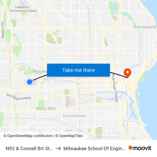 N92 & Connell Brt Station to Milwaukee School Of Engineering map
