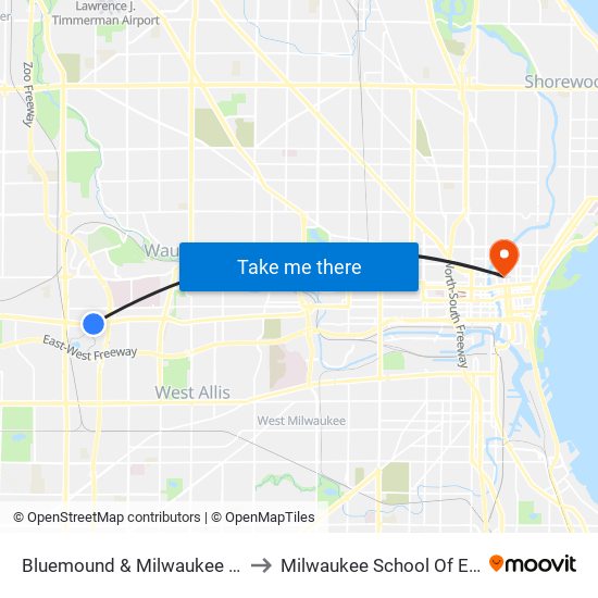 Bluemound & Milwaukee County Zoo to Milwaukee School Of Engineering map