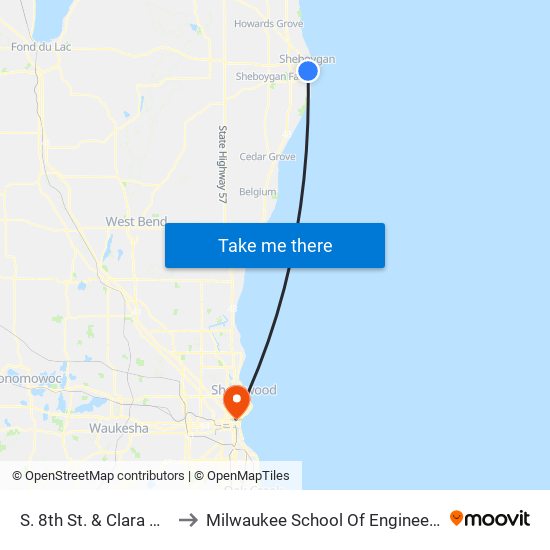 S. 8th St. & Clara Ave. to Milwaukee School Of Engineering map