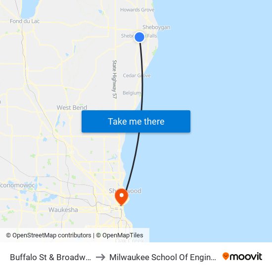 Buffalo St & Broadway St to Milwaukee School Of Engineering map