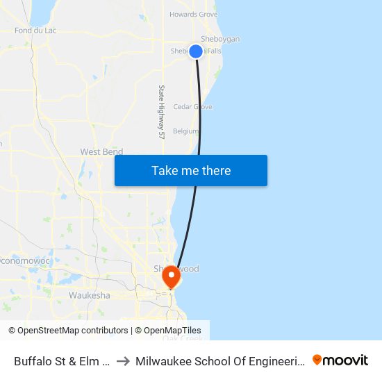 Buffalo St & Elm St to Milwaukee School Of Engineering map