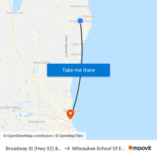 Broadway St (Hwy 32) & Buffalo St to Milwaukee School Of Engineering map