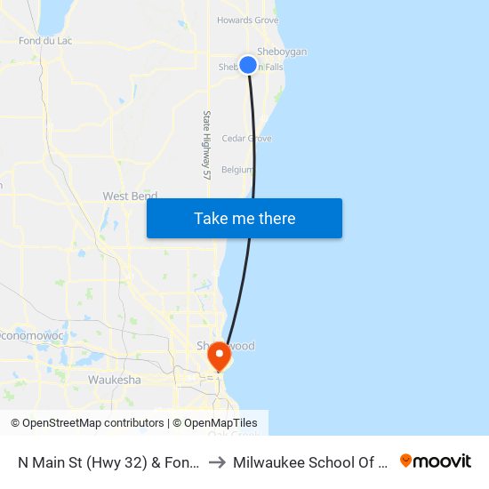 N Main St (Hwy 32) & Fond Du Lac Ave to Milwaukee School Of Engineering map