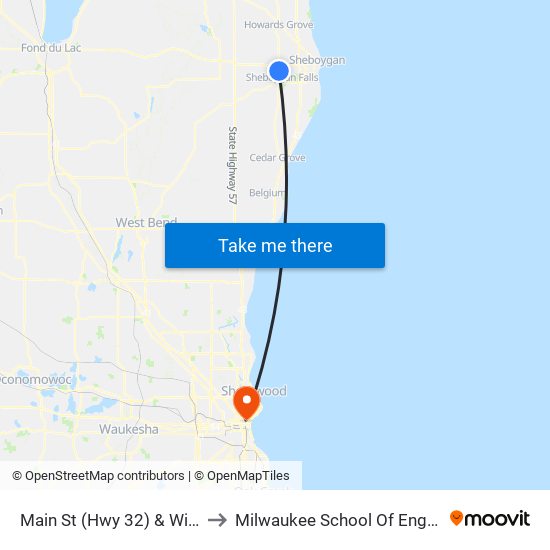 Main St (Hwy 32) & Willow Dr to Milwaukee School Of Engineering map