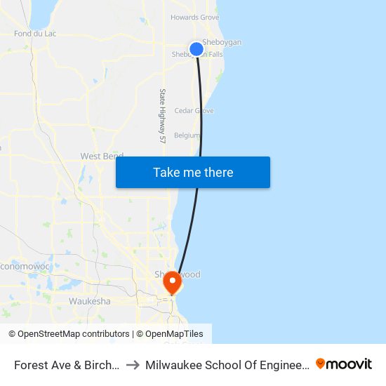 Forest Ave & Birch Rd to Milwaukee School Of Engineering map