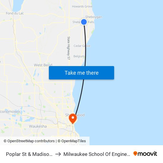 Poplar St & Madison St to Milwaukee School Of Engineering map