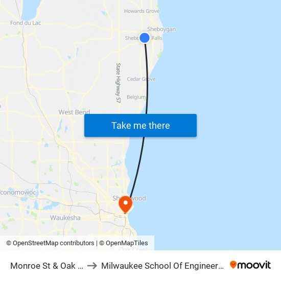 Monroe St & Oak St to Milwaukee School Of Engineering map